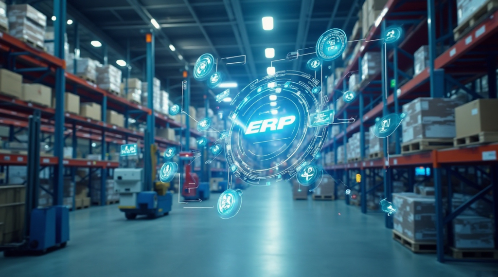 Visualising how ERP transforms warehouse operations into a connected, data-driven ecosystem.