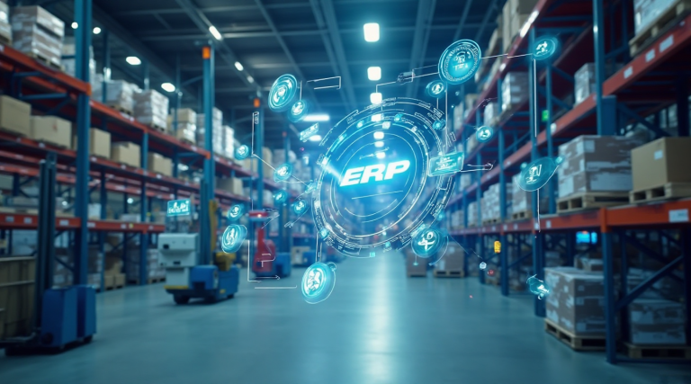 Visualising how ERP transforms warehouse operations into a connected, data-driven ecosystem.