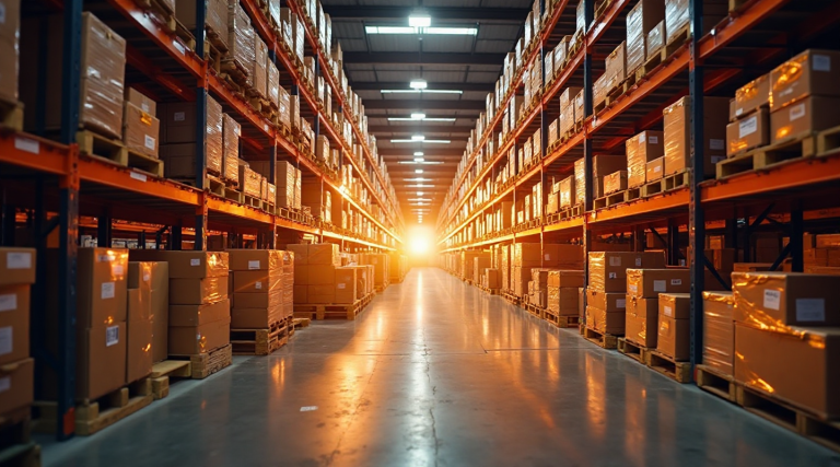 Warm-toned receiving workflow guided by ERP precision.