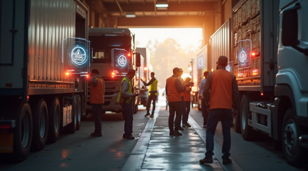 7 Functions of a Warehouse: Warm-toned receiving workflow guided by ERP precision.