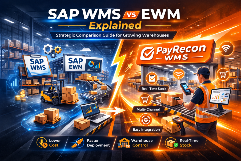 SAP WMS vs EWM comparison with PayRecon WMS warehouse management system for SMEs.