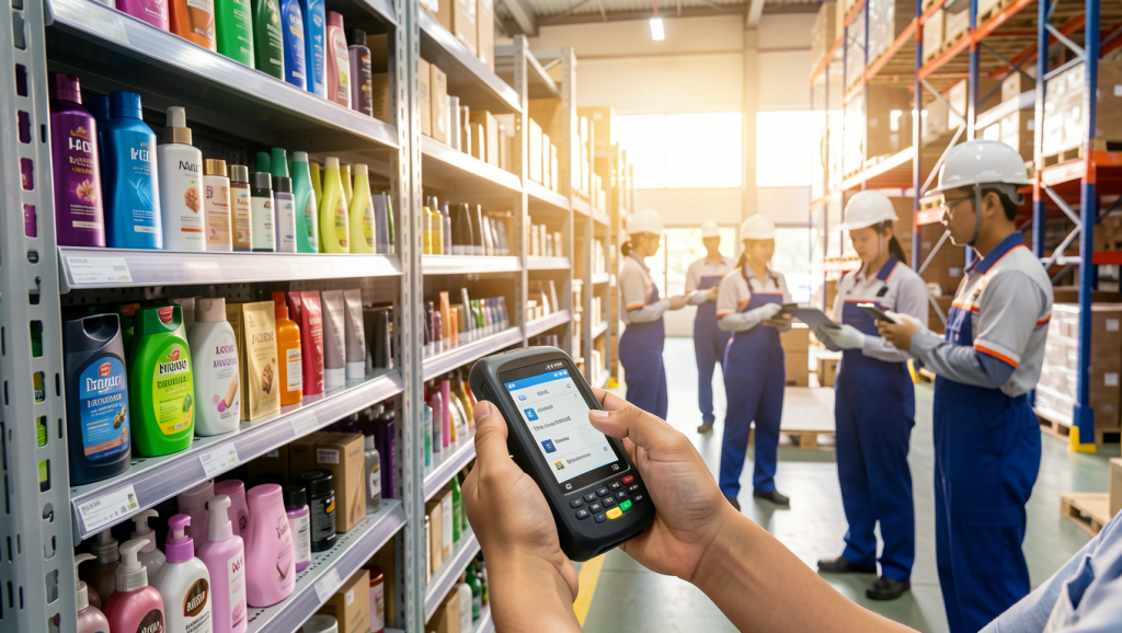 Staff using pda to scan parcel